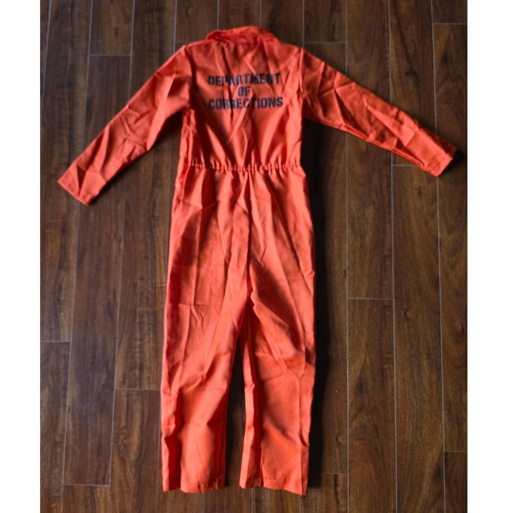 Spirit Halloween Kids DOC Orange Prisoner Costume Jumpsuit with Handcuffs Size L - Picture 2 of 6
